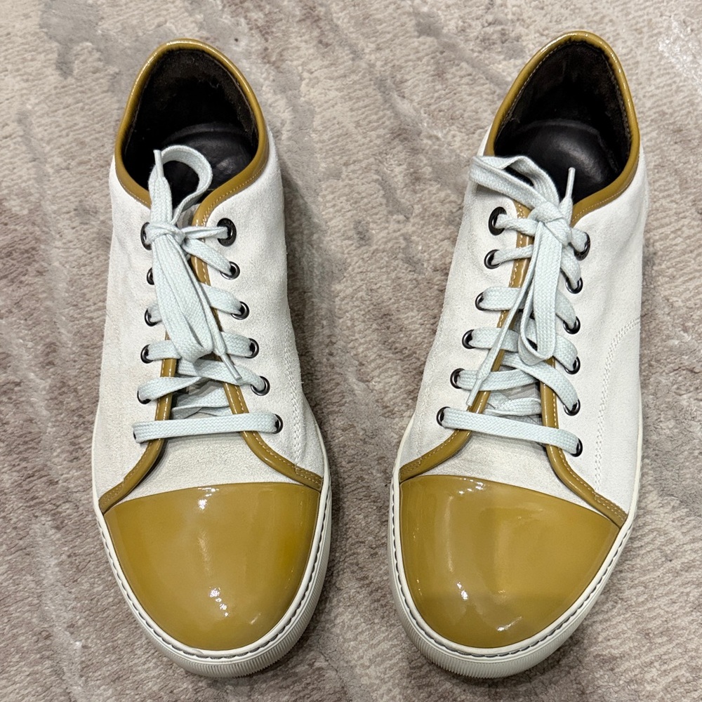 LANVIN Off White Suede and Tan Men's Sneakers